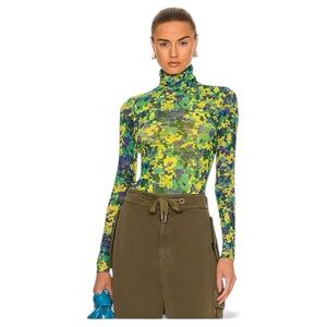 New GANNI Abstract Floral Printed Mesh Turtleneck pullover Top Size 36/ US 4